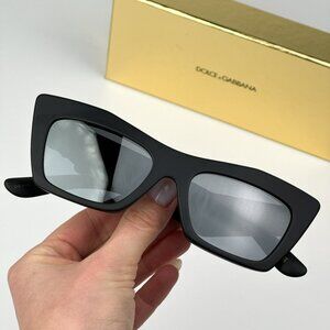 D&G DG4435 25256G BRAND NEW Sunglasses Matte Black Gray Mirrored Cat Eye Women